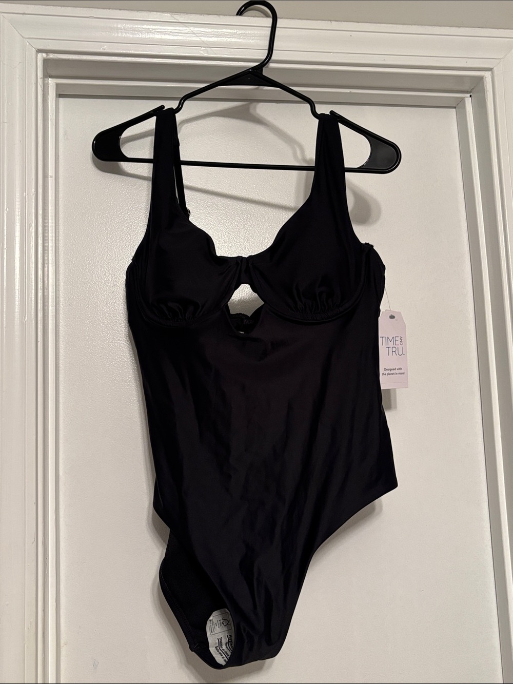 Time and Tru Black One-Piece Swimsuit with Shelf Cup Detail